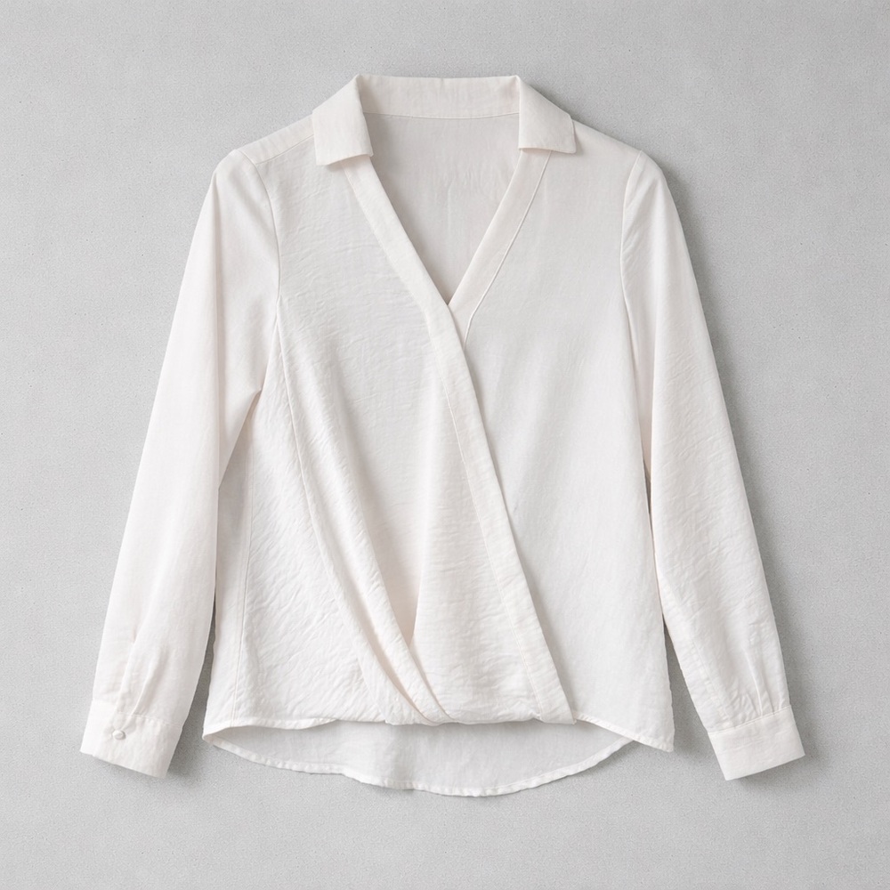 Vince Camuto White Wrap Blouse Long Sleeve V-Neck Size XS